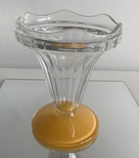 Vintage Yellow Stemmed French Ice Cream Sundae Parfait Milkshake Glass Retro 