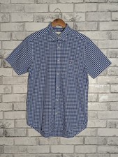 GANT Poplin Regular Fit Men's Blue Check Short Sleeve 100% Cotton Shirt Medium