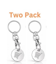 2 Trolley Coin Keyring Removable Supermarket £1 Pound Shopping Cart Token Holder