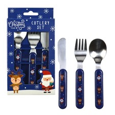 Kids Small Christmas Cutlery Set Santa & Reindeer Cute Knife Fork & Spoon