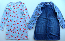 NEXT - CHERRY & STRAWBERRY COTTON / FLORAL DENIM DRESS X 2 - GIRLS 11-12 YEARS