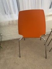 4 x Ikea Vilmar Bright Orange Wood & Chrome Kitchen Dining Stackable Chairs