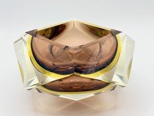 Vintage Murano Sommerso Ashtray; 1960s Faceted Glass Bowl Flavio Poli for Seguso