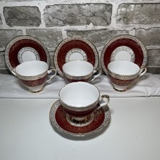 Vintage Bone China by Royal Stafford - Tea Cup & Saucer Set of 4 Red / Gold
