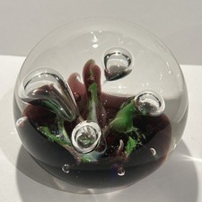 Vintage Caithness Glass Purple Green Moonflower Paperweight Scotland