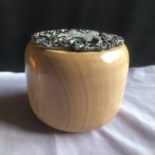 Hand Turned Sycamore Wood Potpourri Trinket Pot Pewter Finish Lid Flower Basket