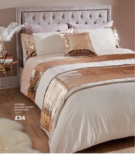 Dunelm Gold Sequin Double Bedding X2, Bed Spread + Cushions