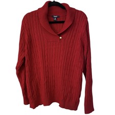 Chaps Womens Cable Knit Jumper Sweater Red 2X XXL Collar Ralph Lauren Cotton Top