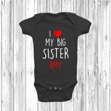 Personalised I Love My Big Sister Baby Grow Body Suit Vest Cute Gift Present