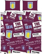 Aston Villa FC Patch Double Duvet Cover Reversible Bedding Set Official Licensed