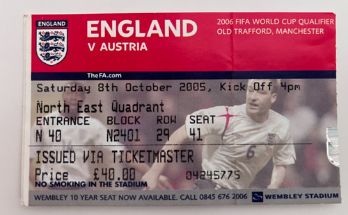 England austria 2005 ticket - england,