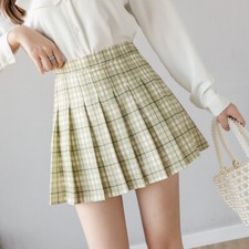 Women High Waist Pleated Plaid