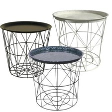 Retro Black Metal Wire Round End Table -Storage Side Table Basket Home Furniture