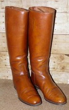 Vintage Ladies Tan English Leather Equestrian Long Riding Boots - UK Size 4