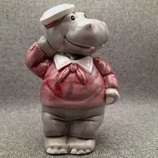 Vintage - Piggy Bank - Money Box - Pink Hippo - Ceramic 