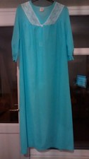 Vintage 70S WMS 100% Nylon Full Length BABY BLUE Nightie Nightdress - SIZE 12/14