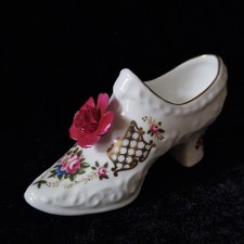 Charming Miniature Aynsley Shoe By Compton & Woodhouse "Pink Rose"