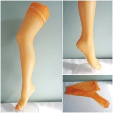 Vintage Orange Stockings 1960s Unworn Nylon Seamless Ladies Mesh Bright Mod