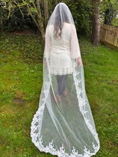 Chapel length, Long Trailing Bridal Wedding VEIL,Embroidery lace Design