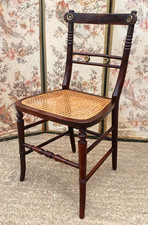 Antique Regency Cane Seated Bedroom Chair With Brass Decoration