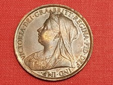 1895 Victoria Bronze 1 One Penny Coin - UNC Condition - Toned