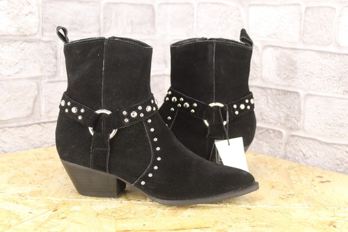Black suede western - black,
