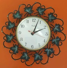 Vintage Retro 1950-60s Vedette Wall Clock Kitsch Leaf Metal Scroll Round Battery