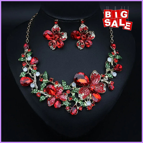 Flower necklace earrings - flower, set