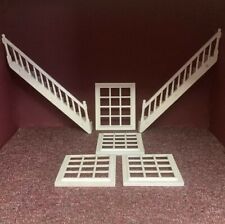 2 x Doll House 1:12th Wooden Staircase 1 Right & 1 Left Banister 4 x Windows Set