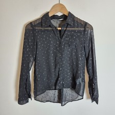 H&M Girls 11/12 Black Sheer Chiffon Star Print Long Sleeve Blouse Sparkle Shimme