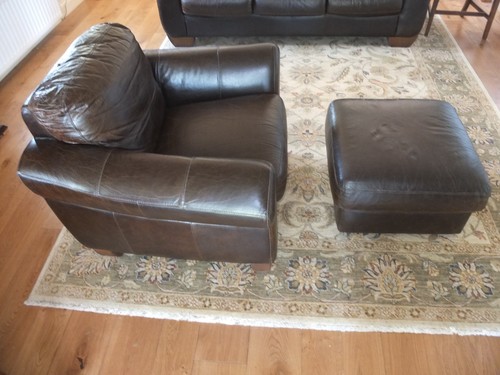 Armchair and pouffe - and, brown