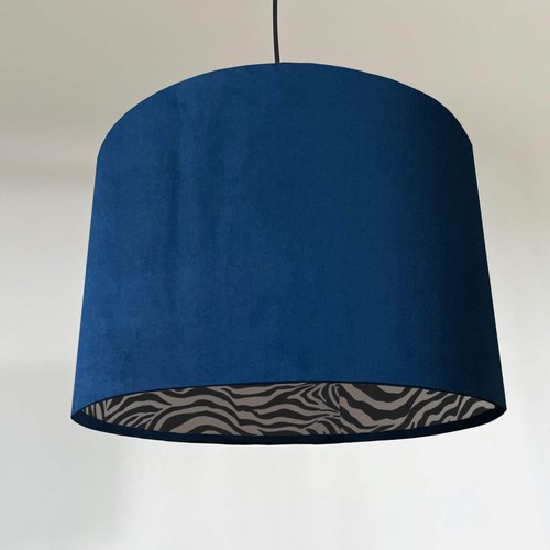 Navy velvet drum lampshade/