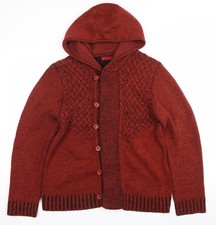Moogoo Men's Red Knit Hooded Cardigan Jumper Size L Acrylic
