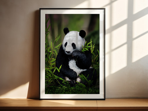 Giant panda sitting bamboo - in,