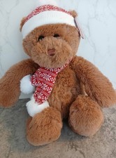 Adopt a plush - Cute cuddle brown christmas bear , wearing scarf and hat, 15inch