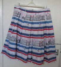 Laura Ashley16 Red Blue & White Stripe Box pleat skirt beach boats balloons