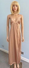 Vintage CHARNOS Nightdress in Thick Glossy Nylon & Lace in Latte S Bust 34"/36"