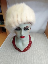 Vintage 1950's Kate's Boutique Cream real Mink Fur Hat good condition