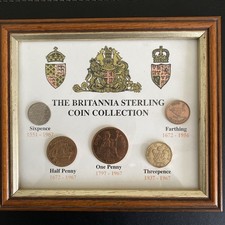 THE BRITANNIA STERLING COIN COLLECTION. 5 PRE-DECIMAL COINS IN FRAME. 