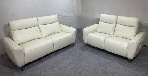 Cream leather sofa set - sofa,