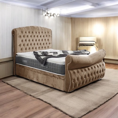 Luxury sleigh bed plush velvet - bed,