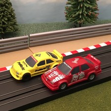 Micro Scalextric 1:64 Cars - Yellow Mercedes #14 & Red Alfa Romeo #1