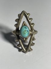 Vintage Old Pawn Navajo Native American Turquoise Sterling Silver Ring Sz9.25