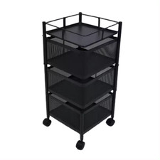 4 Tier Black Storage Rack Kitchen Rotating Vegetable Serving Bath Trolley Cart