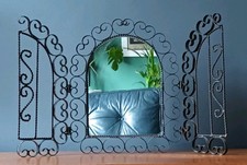 Vintage Black Wrought Iron Shutter Mirror 