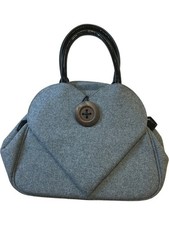 Grey Felt Top Handle Bag with Black Handles Button Closure
