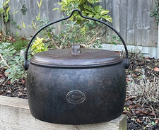 Antique Vintage 5 Gallon Cast Iron Kenrick Cast Iron Gypsy Cooking Pot & Lid