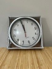 White Silver Round Wall Clock Quartz 22cm Large Numbers for All Rooms