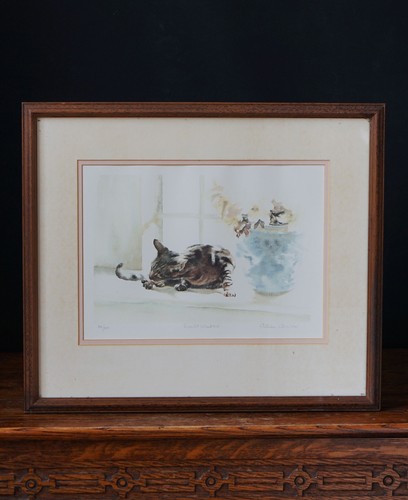 Vintage signed cat - vintage, print