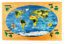 Wooden jigsaw puzzle world map. Atlas puzzle. Early Learning Educational Toy.